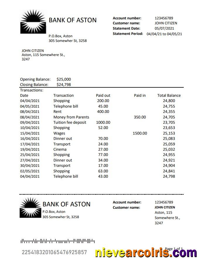 United Kingdom Bank of Aston excel pdf